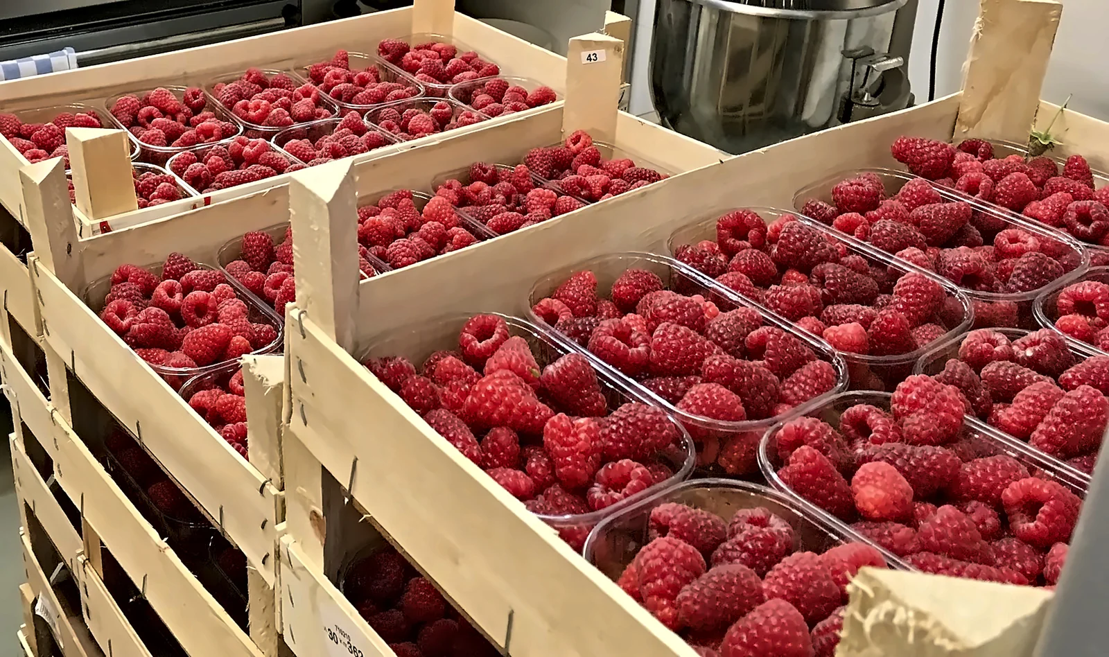 Framboises du pays à leur arrivée à l'atelier de Pousset